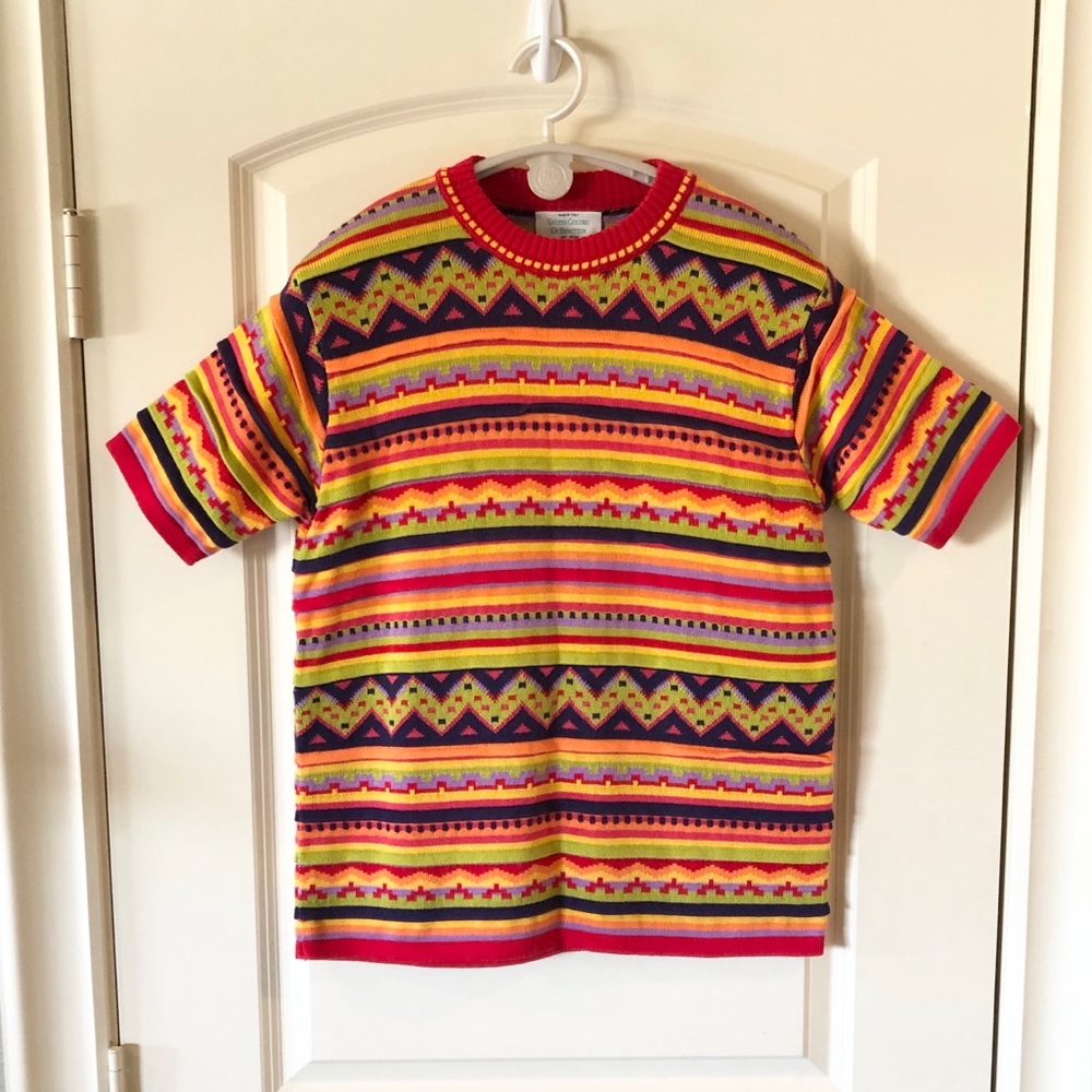 VTG United Colors of Benetton Short Sleeve Fair Isle Cotton Sweater Italy